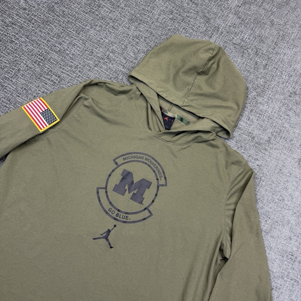 Nike‎ Jordan Michigan Wolverines Military Service Hoodie Shirt Mens Large Green